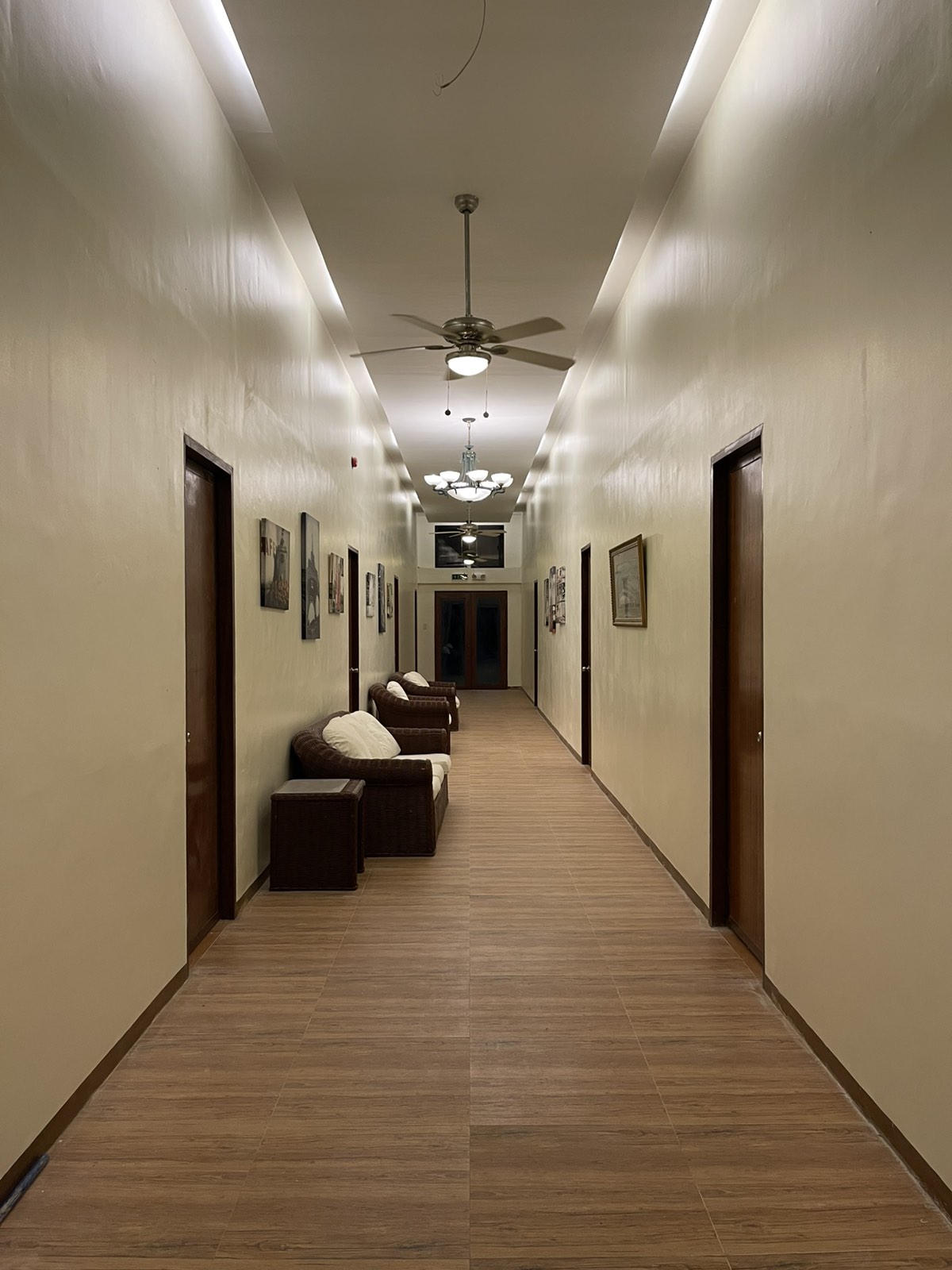 Modern interior hallway with art gallery and contemporary furnishing